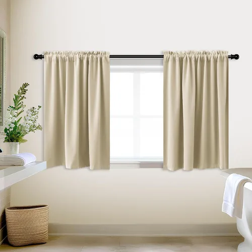 Vista 23 de Cortinas de café KOUFALL de 18 x 24 pulgadas para tratamientos de ventanas pequeñas, niveles de cortinas bohemias opacas para ventanas de RV y Beige