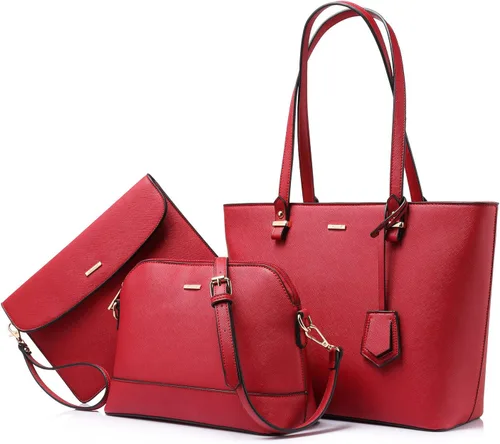 Vista 8 de LOVEVOOK Bolsos de mano para mujeres, bolsos de hombro, bolso tote, bolso satchel, bolso hobo, conjunto de bolso de 3 piezas