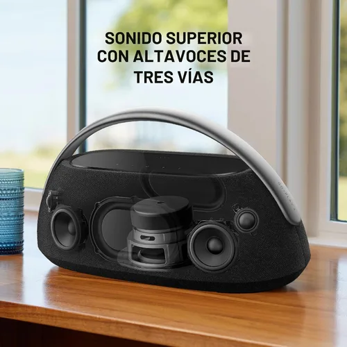 Vista 2 de Harman Kardon Go + Play 3: altavoz Bluetooth portátil con sonido superior y 8 horas de reproducción, carga USB, autoajuste automático, micrófonos