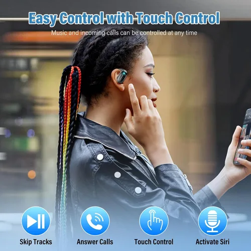 Vista 6 de Auriculares de oreja abierta, auriculares inalámbricos Bluetooth 5.4 con grandes ganchos para los oídos, auriculares abiertos ultra cómodos, sonido