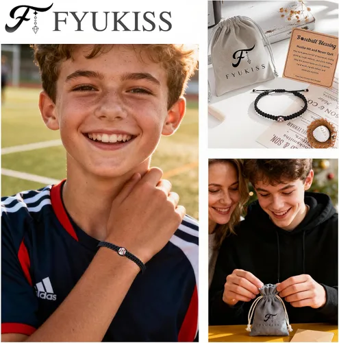 Vista 6 de FYUKISS Regalos de Béisbol, Fútbol y Sóccor, Brazaletes Trenzados Ajustables de Béisbol para Ideas de Regalo para Adolescentes con Tarjeta de Mensaje