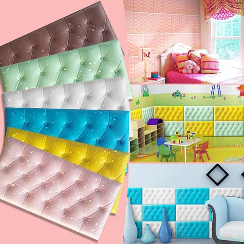 Vista 5 de Paneles de pared de espuma autoadhesivos 3D, 23.6 x 11.8 pulgadas, decoración de revestimiento de cuero, anti-colisión, cojín suave para cubrir Azul