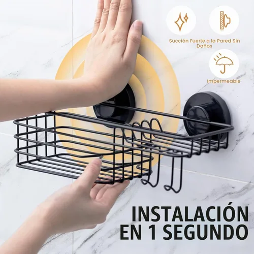 Vista 2 de LEVERLOC Organizador de ducha con ventosa, estante de baño con gancho y soporte para jabón 1 x negro
