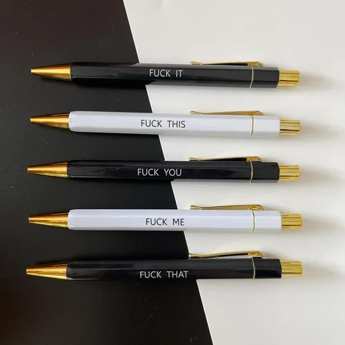 Vista 2 de Juego de 5 bolígrafos divertidos, Swear Word Daily Pen Set, bolígrafos de tinta negra de 0.039 pulgadas, bolígrafo de servicio al cliente, juego