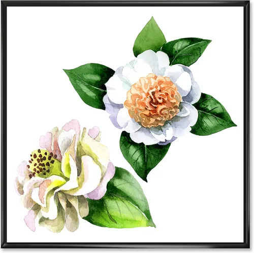 Vista 10 de DesignQ Lienzo enmarcado tradicional con flores silvestres azules con hojas verdes II
