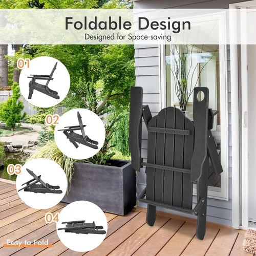 Vista 4 de Giantex Adirondack - Silla plegable para exteriores, silla de patio resistente a la intemperie de HDPE con soporte integrado para tazas, silla