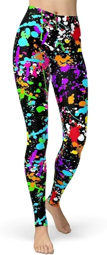 Vista 15 de sissycos - Leggings para mujer de los años 80 con estampado neón salpicado artístico, suaves como la seda y elásticas Splash abstracto