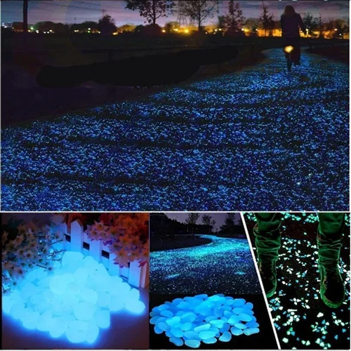 Vista 8 de 340 guijarros de jardín que brillan en la oscuridad, piedras luminosas para jardinería, decoración al aire libre, agua brillante, pecera, grava Azul