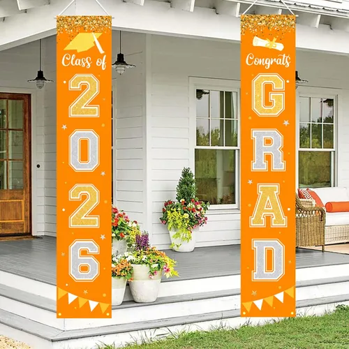 Vista 7 de Bandera de decoración de graduación 2025 GRAD Bandera negra para porche y puerta de bienvenida para pared interior y exterior, decoración