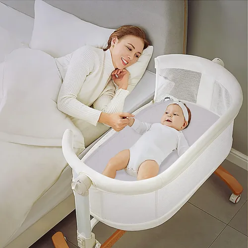 Vista 2 de Colchón de moisés para bebé compatible con Dream On Me/Fisher-Price Baby Bedside Sleeper, transpirable, espuma premium, forma ovalada con funda