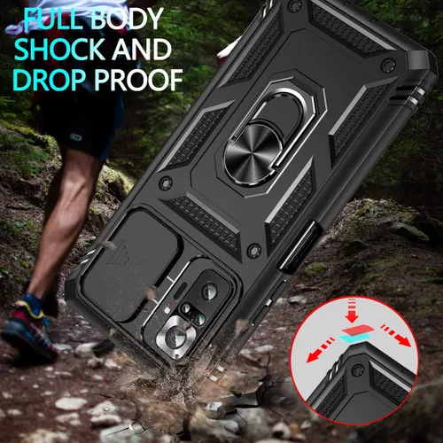 Vista 2 de Funda para Xiaomi Redmi Note 10 Pro, Redmi Note 10 Pro MAX con 3 protectores de pantalla de vidrio templado con soporte de anillo integrado + Negro