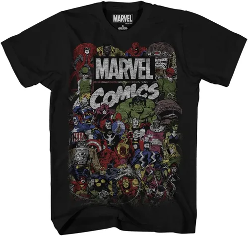 Vista 3 de Marvel Avengers Comics Logo - Camiseta gráfica para hombre, Negro