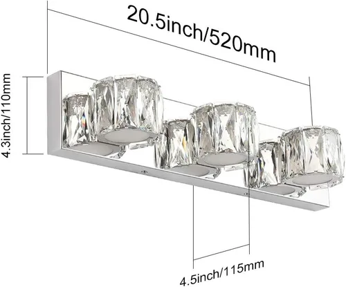Vista 7 de Aipsun 3 luces de cristal para tocador sobre espejo, modernas luces LED para tocador de baño, accesorios de iluminación (luces blancas)