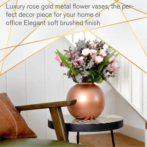 Vista 3 de Walbrook Jarrón decorativo de oro rosa, centro de mesa, jarrones pequeños para flores, decoración de oro rosa