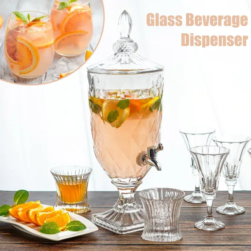 Vista 2 de Dispensador de bebidas de vidrio de 0.8 galones para fiestas con espita de vidrio dispensador de bebidas heladas con tapa, servidor de bebidas