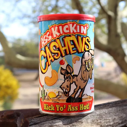 Vista 4 de ASSKICKIN' Anacardos picantes y picantes tostados, nueces picantes con sabor a habanero, lata resellable de 6 onzas, aperitivos picantes perfectos