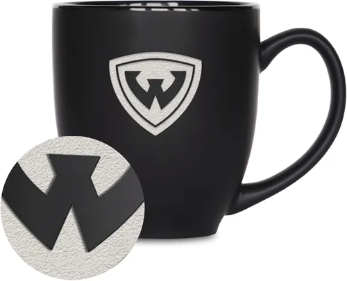 Vista 438 de Rico Industries - Taza de cerámica mate negra con grabado láser estándar de 15oz para NCAA (escuelas T & U) - Para bebidas calientes o frías
