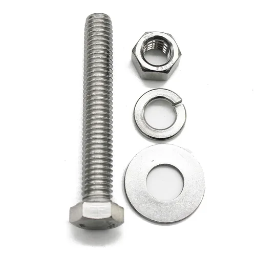 Vista 10 de Tornillos de cabeza hexagonal de acero inoxidable 3/8-16x4, tuercas, arandelas planas y de bloqueo, 18-8 (304) S/S, totalmente roscados por perno