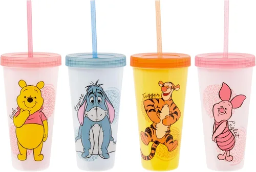 Vista 22 de Silver Buffalo Care Bears Corazones y Estrellas Juego de 4 Vasos de Plástico Cambian de Color con Popotes de Espiral Arcoíris con Tenderheart