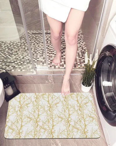 Vista 5 de Tapete de baño con rama dorada para bañera, antideslizante, de secado rápido y absorbente, tierra de diatomeas, cocina, ducha, fregadero, lavable
