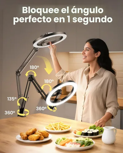 Vista 2 de Soporte de Montaje de Teléfono con Cámara Aérea y Anillo de Luz Mejorado para Escritorio, Evershop Luz para Selfie de 10" con Trípode para iPhone
