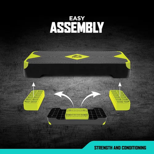 Vista 2 de RBX Plataforma de escalón aeróbico con superficie texturizada antideslizante, pasos ajustables de 2 niveles para ejercicio, compacta, ligera, fácil