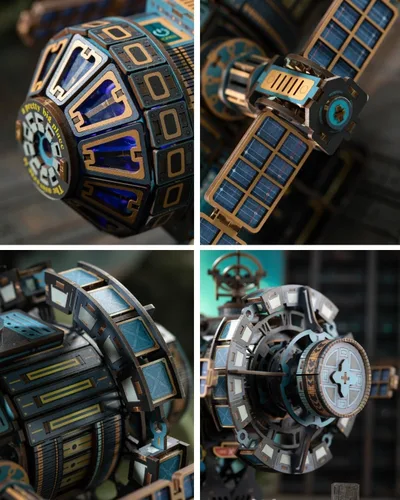 Vista 5 de Celestigon Station - Rompecabezas de madera 3D motorizados para adultos – Juego de construcción de estación espacial interestelar montada
