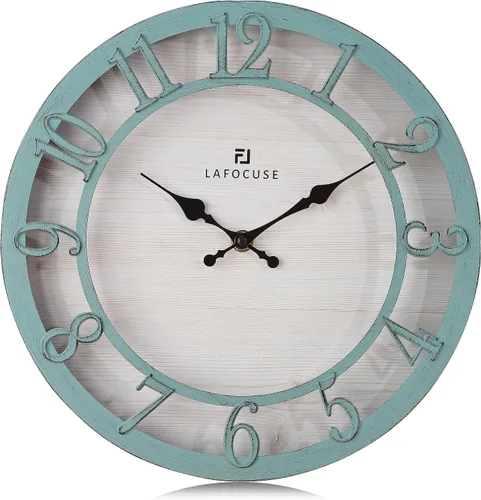Vista 12 de Lafocuse Reloj de pared negro silencioso de 12 pulgadas, funciona con pilas, reloj de pared de granja para cocina, sala de estar, decoración rústica