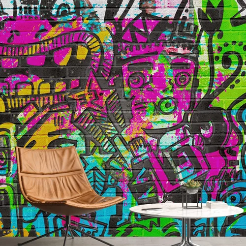 Vista 15 de NWT Calcomanía de pared extraíble/mural de pared estilo de dibujos animados, pintura en aerosol urbana, graffiti y arte callejero, tipografía
