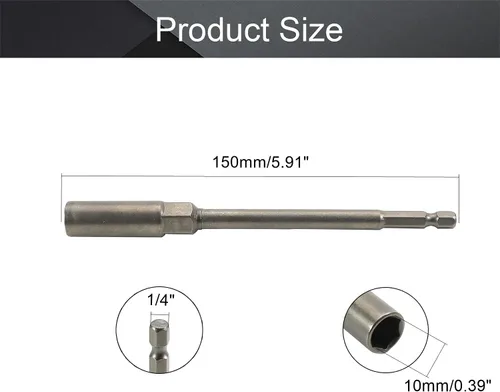 Vista 2 de Utoolmart Broca de ajuste de tuerca de 1/4" con vástago hexagonal de cambio rápido de 1/4", longitud de 5.906 in, métrica no magnética, 1 unidad