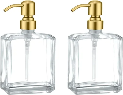 Vista 8 de Amber Glass Soap Dispenser,17oz, Black Pump Refillable, 304 Stainless Steel Pump, Liquid Hand Soap Dispenser, Bathroom Kitchen Sink Vanity