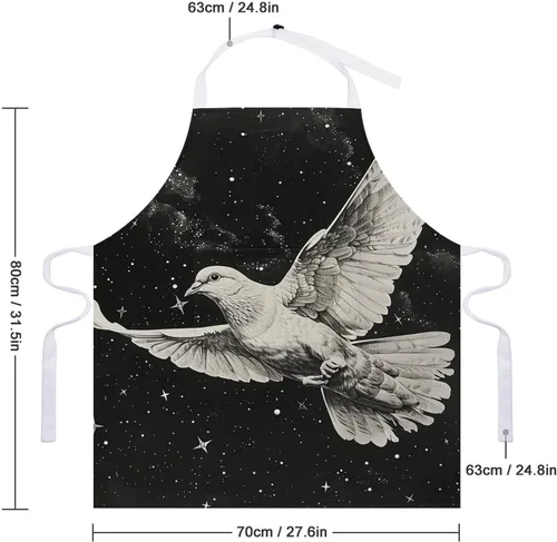 Vista 2 de MUSM Apron for Adults - 27.6 X 31.5 Inch, Heavy-Duty Polyester Aprons with Two Large Pockets, Waterproof Star Bird Print Kitchen Apron for Cooking