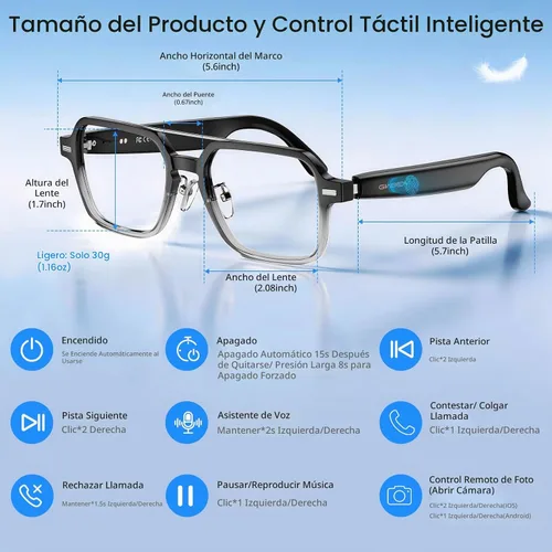 Vista 8 de Gafas inteligentes de aviador para hombres y mujeres, gafas Negro gradiente