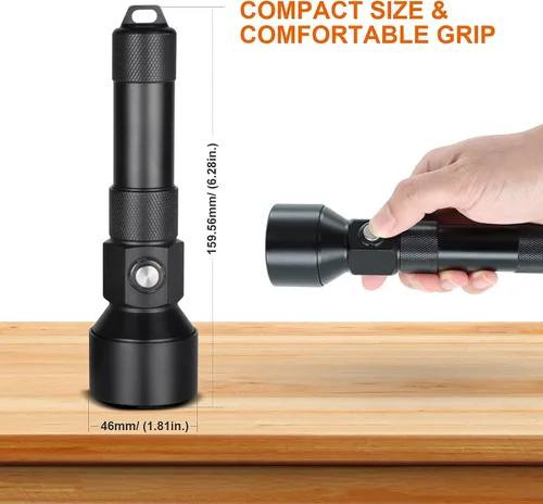 Vista 5 de ND22 - Linterna compacta de buceo, 1300 lúmenes, luz de buceo 8° Narrow Focused Beam, 3 Lighting Modes, 4 Hours Runtime, IP68 Waterproof, for