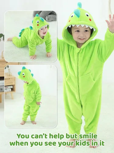 Vista 2 de LOLANTA - Disfraz de dinosaurio y tiburón para niños y niñas, monos de franela suave de una pieza para niños, disfraz de animal para días festivos