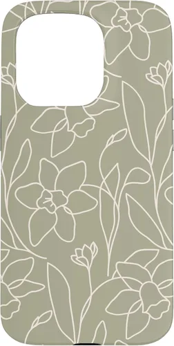 Vista 14 de Poppy Flower Line Art Modern Leaves Boho Artichoke Green Case for iPhone 17