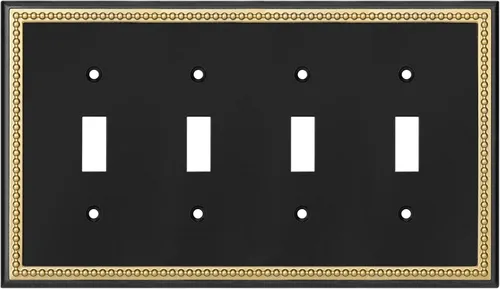 Vista 9 de Placa decorativa de pared con marco perlado para placa de interruptor (palanca doble, negro y dorado oscuro)