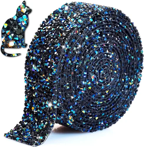 Vista 9 de Locacrystal Cinta de diamantes de imitación de resina con cristales brillantes, autoadhesiva, para planchar, para manualidades, automóviles Negro