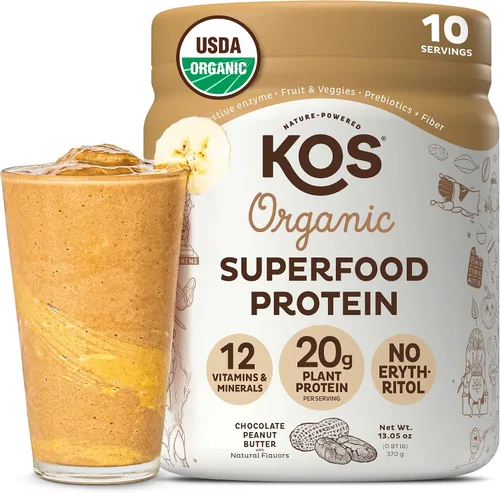Vista 19 de KOS Proteína en polvo a base de plantas, muffin de arándano - Superalimento de proteína de guisantes orgánico con mezcla de espirulina y apoyo