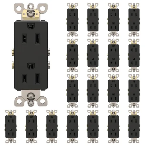 Vista 19 de ThunderWay Toma de corriente decoradora con placa de pared, toma eléctrica no resistente a manipulaciones, 15 amperios/125 V, autoconectada