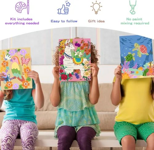 Vista 5 de Kit de pintura por números para niños de 8 a 12 años, lienzo enmarcado de 10 x 8 pulgadas con 17 macetas de pintura acrílica y 6 pinceles