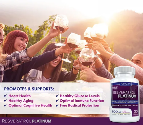 Vista 6 de Suplemento antioxidante de platino Resveratrol: potente fórmula antienvejecimiento con resveratrol trans puro y natural para apoyo inmunológico
