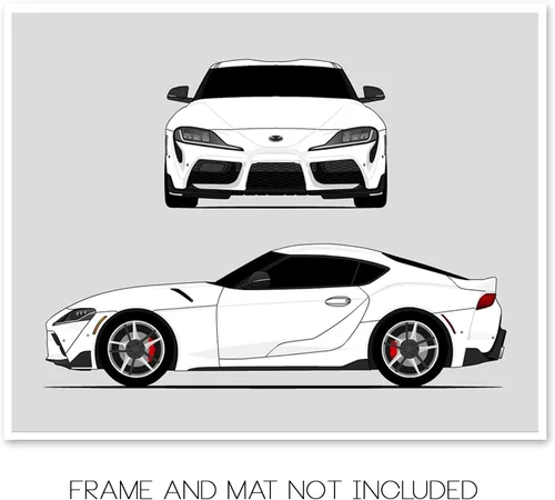 Vista 2 de Custom Car Posters Handmade Poster compatible with Toyota Supra (2020-Present) A90 MK5 (Front and Side) Print Wall Art Décor - 8x10 Metallic Print