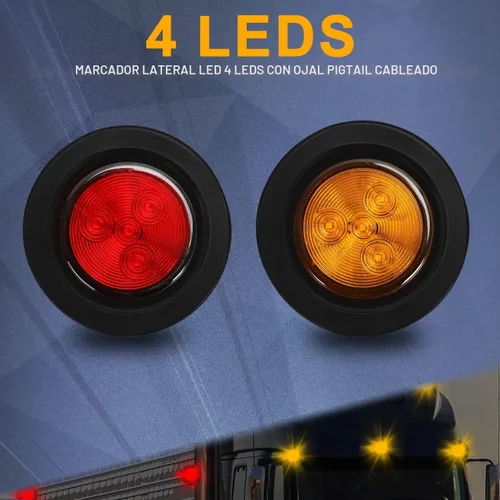 Vista 4 de 10 Piezas Luces LED Marcadoras de Separación Redondas para Remolque de 2", 4 LED Empotradas con Ojales de Goma y Cables con Conectores de 2 Clavijas