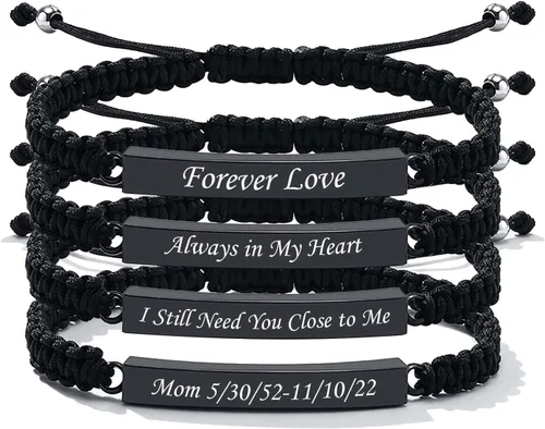 Vista 68 de Pulsera de urna personalizada para cenizas, recuerdos de joyería de cremación para mujeres y hombres, pulsera ajustable de cuerda tejida hecha a