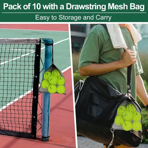 Vista 8 de Muka Paquete de 10 bolas de pickleball con bolsa de cordón, bolas de pickleball de 40 agujeros para exteriores