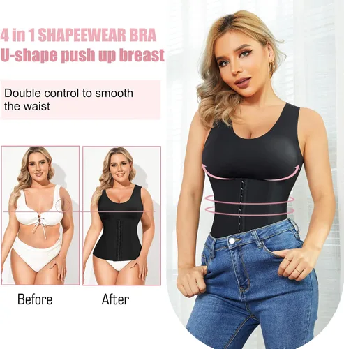 Vista 4 de Rolewpy Sujetador de entrenamiento de cintura 4 en 1, faja moldeadora, corsé de cintura con botones, control de abdomen, moldeador de cuerpo