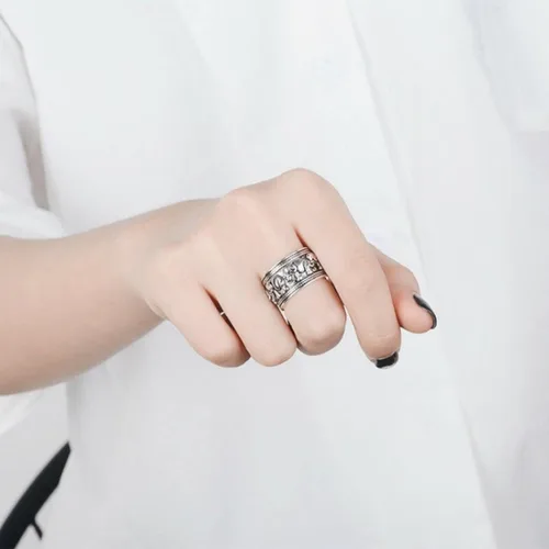 Vista 6 de Anillo de plata de ley 925 con elefante, anillo ajustable para mujer, color blanco, Plata