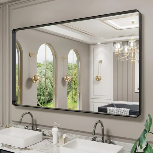 Vista 48 de LOAAO 20x16 Pulgadas Espejo de Baño con Marco de Metal Negro para Pared, Espejo de Tocador de Baño de Estilo Granja, Espejo Grande Rectangular