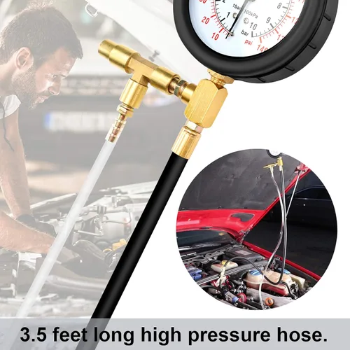 Vista 4 de BETOOLL Pro juego de medidor de presión de inyección de combustible. Manómetro de 0-140 PSI.